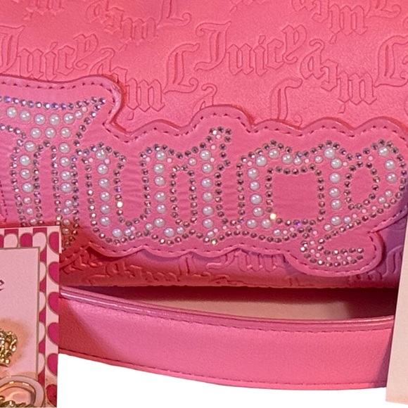 Juicy Couture NWT Pink Embossed Shoulder Bag & Juicy Crown Heart Earrings (P189) - Picture 3 of 12